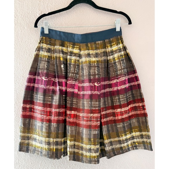 Trina Turk Dresses & Skirts - Y2K Trina Turk Silk Plaid Pleated Skirt Multi Color Preppy Academia Size 6